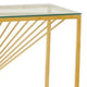 Glen 47 Inch Sofa Console Table Tempered Glass Top Twisted Slatted Design BM300679