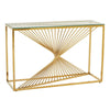 Glen 47 Inch Sofa Console Table, Tempered Glass Top, Twisted Slatted Design
