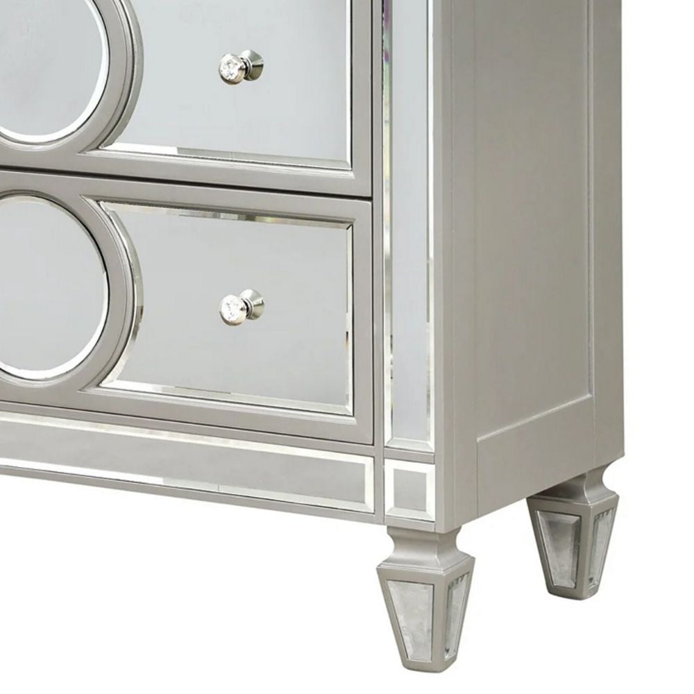 Jack 54 Inch Tall Dresser Chest Mirror Panels Circular Design Silver By Casagear Home BM300680