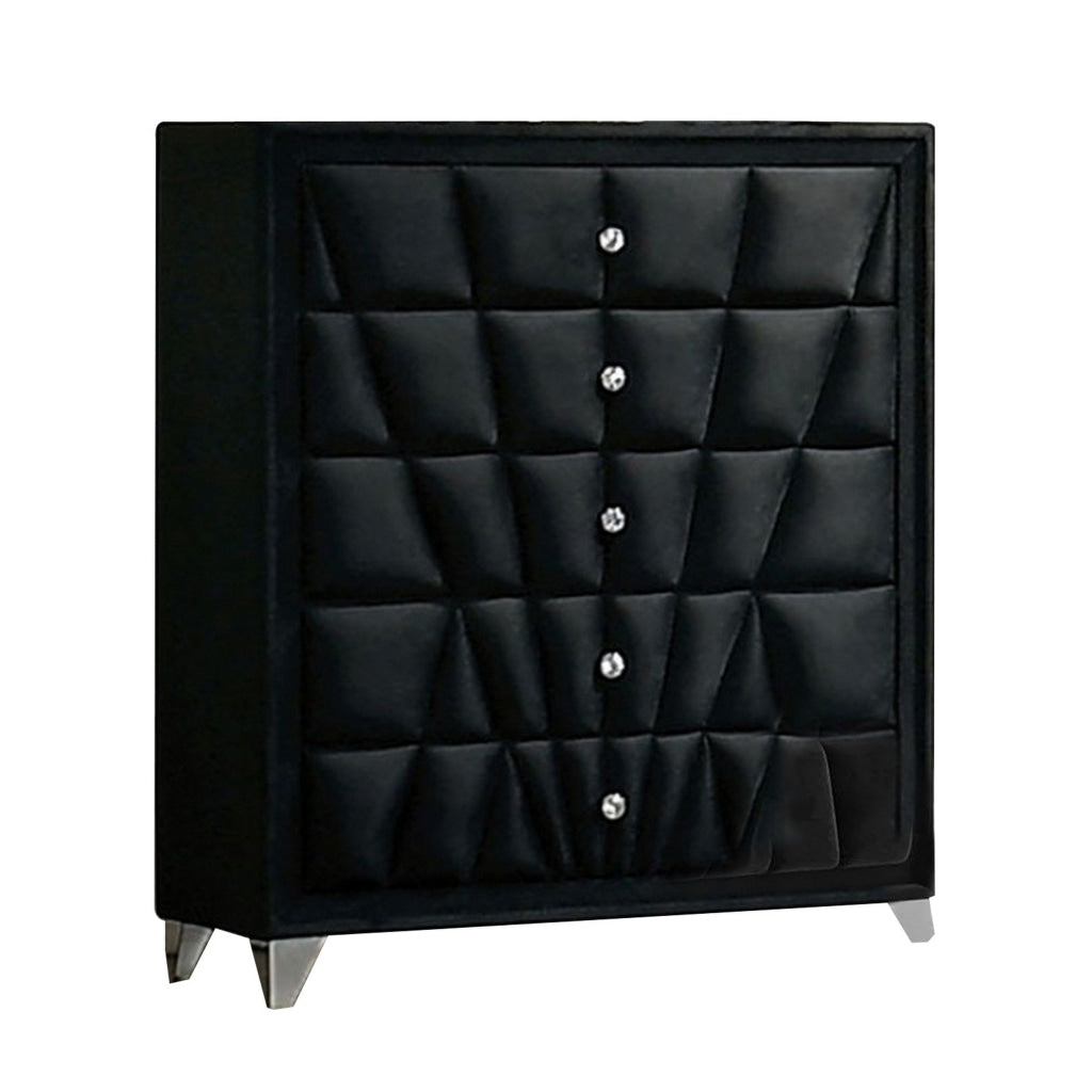 Ino 49 Inch Tall Dresser Chest Velvet Upholstery Art Deco Style Black By Casagear Home BM300691