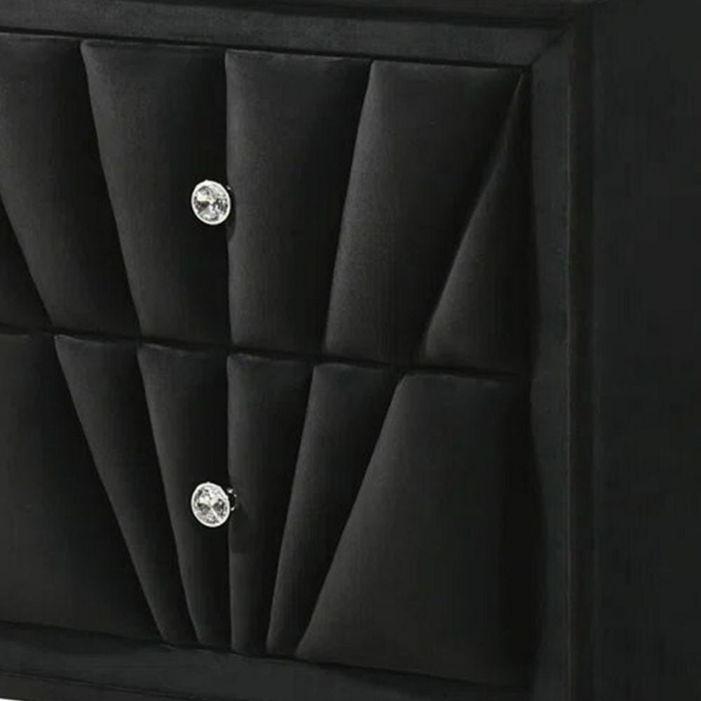 Ino 61 Inch Wide Dresser Chest Velvet Upholstery Art Deco Style Black BM300692