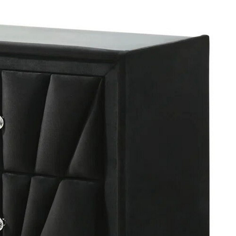 Ino 61 Inch Wide Dresser Chest Velvet Upholstery Art Deco Style Black BM300692
