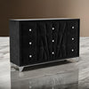 Ino 61 Inch Wide Dresser Chest, Velvet Upholstery, Art Deco Style, Black