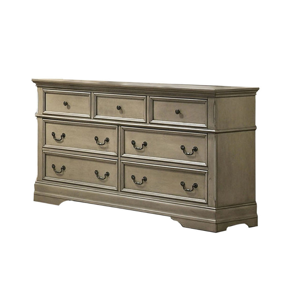 Muzan 61 Inch Dresser 7 Drawers Felt Lined Top Drawers Molded Trim Gray By Casagear Home BM300694