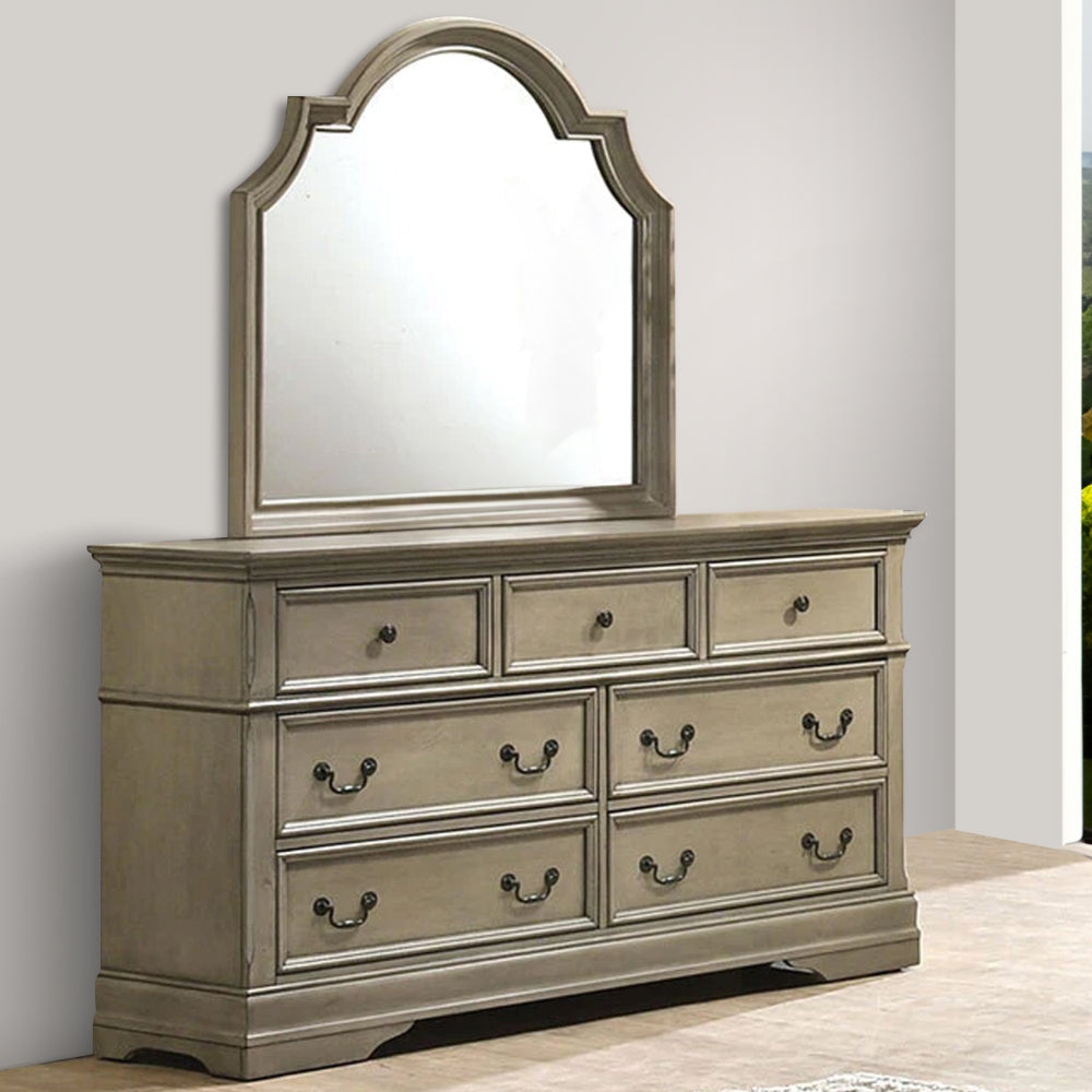 Muzan 61 Inch Dresser 7 Drawers Felt Lined Top Drawers Molded Trim Gray By Casagear Home BM300694