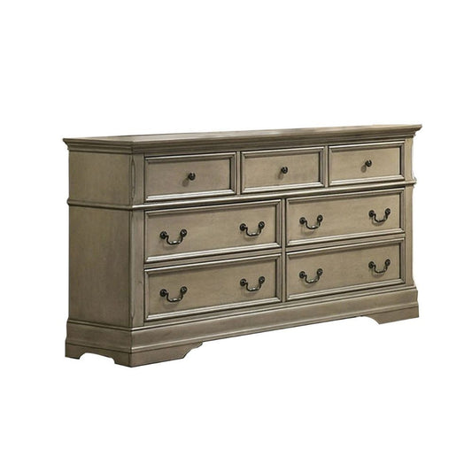 Muzan 61 Inch Dresser, 7 Drawers, Felt Lined Top Drawers, Molded Trim, Gray By Casagear Home