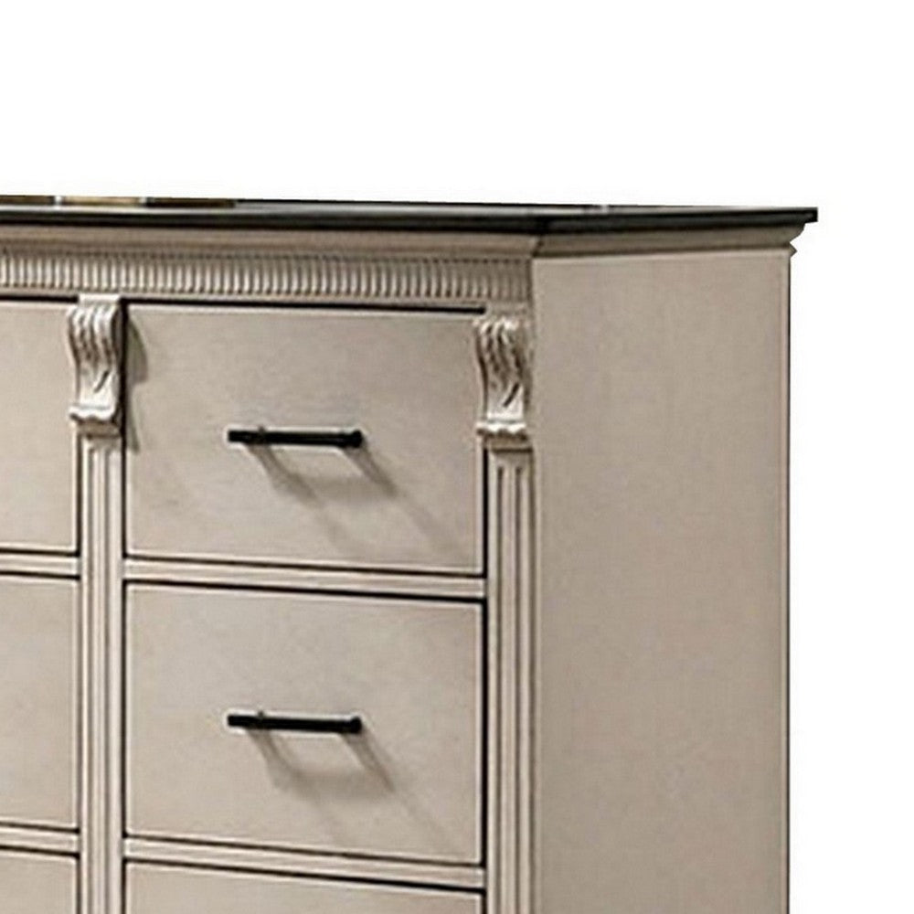 Giyu 63 Inch Modern Wide Dresser 9 Drawers Fluted Panels Antique White By Casagear Home BM300697