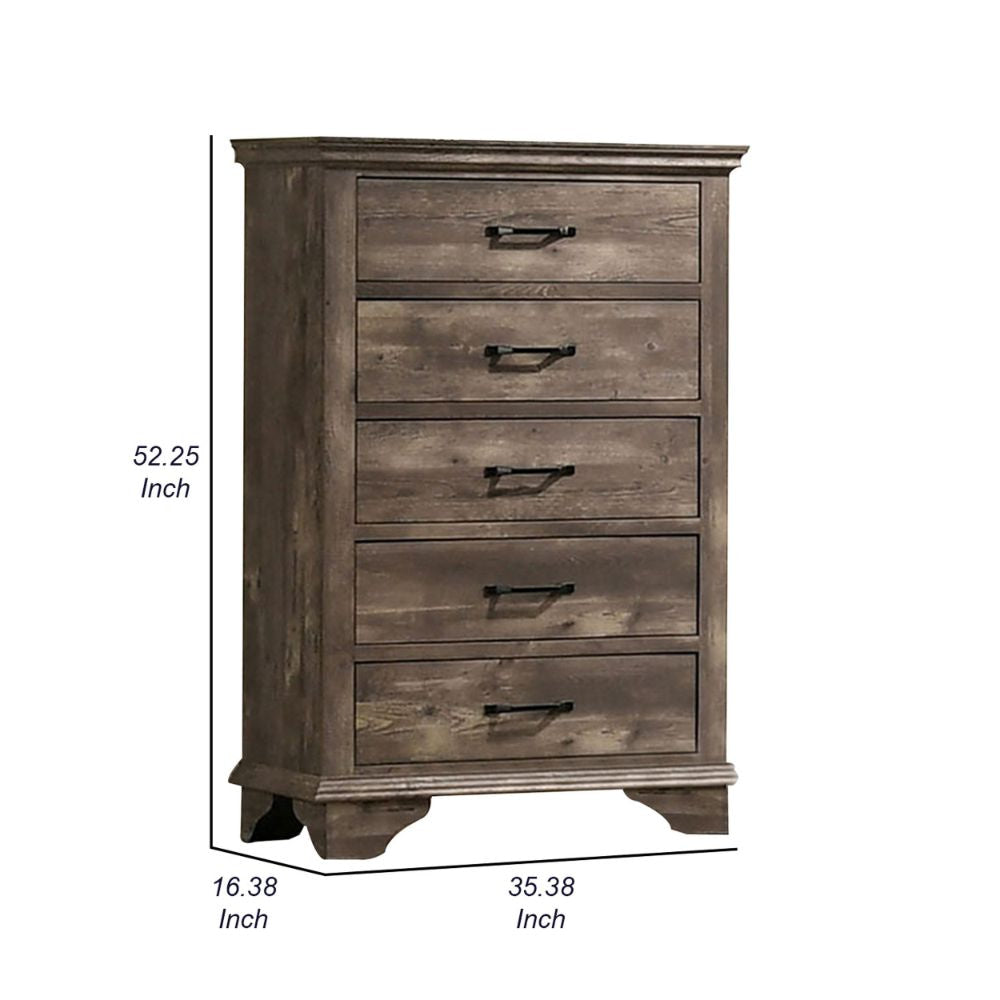 Fiza 52 Inch Tall Dresser Chest 5 Gliding Drawers Rustic Gray Solid Wood By Casagear Home BM300699