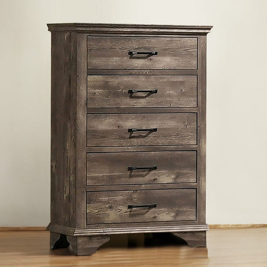 Fiza 52 Inch Tall Dresser Chest, 5 Gliding Drawers, Rustic Gray Solid Wood By Casagear Home