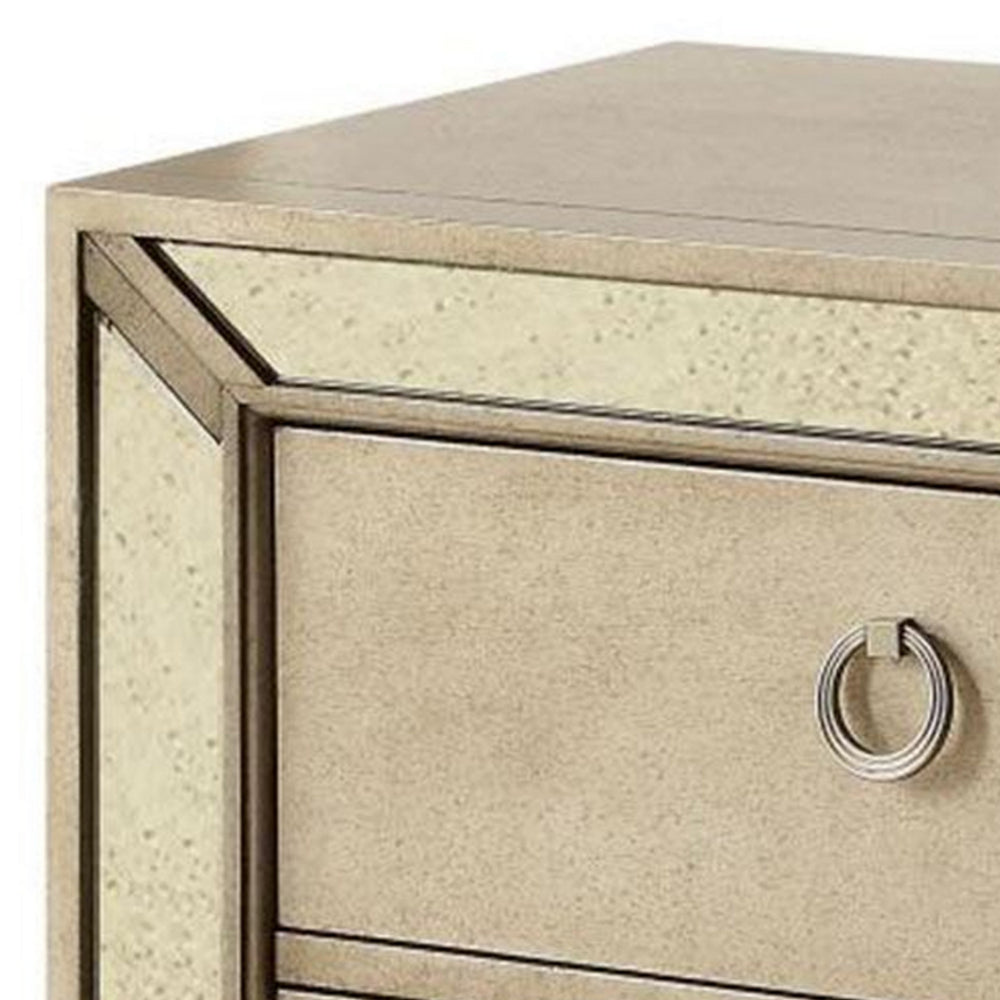 Leena 30" Nightstand, Mirror Trim, 2 Drawers, Champagne Gold By Casagear Home