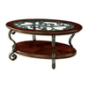 Keri 48" Oval Coffee Table, Glass Top, Scrolled Metal Legs, Brown By Casagear Home