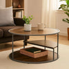 Lenn 35 Inch 3 Tier Round Brown Coffee Table, Half Shelf Design, Gray Frame