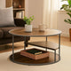 Lenn 35 Inch 3 Tier Round Brown Coffee Table, Half Shelf Design, Gray Frame