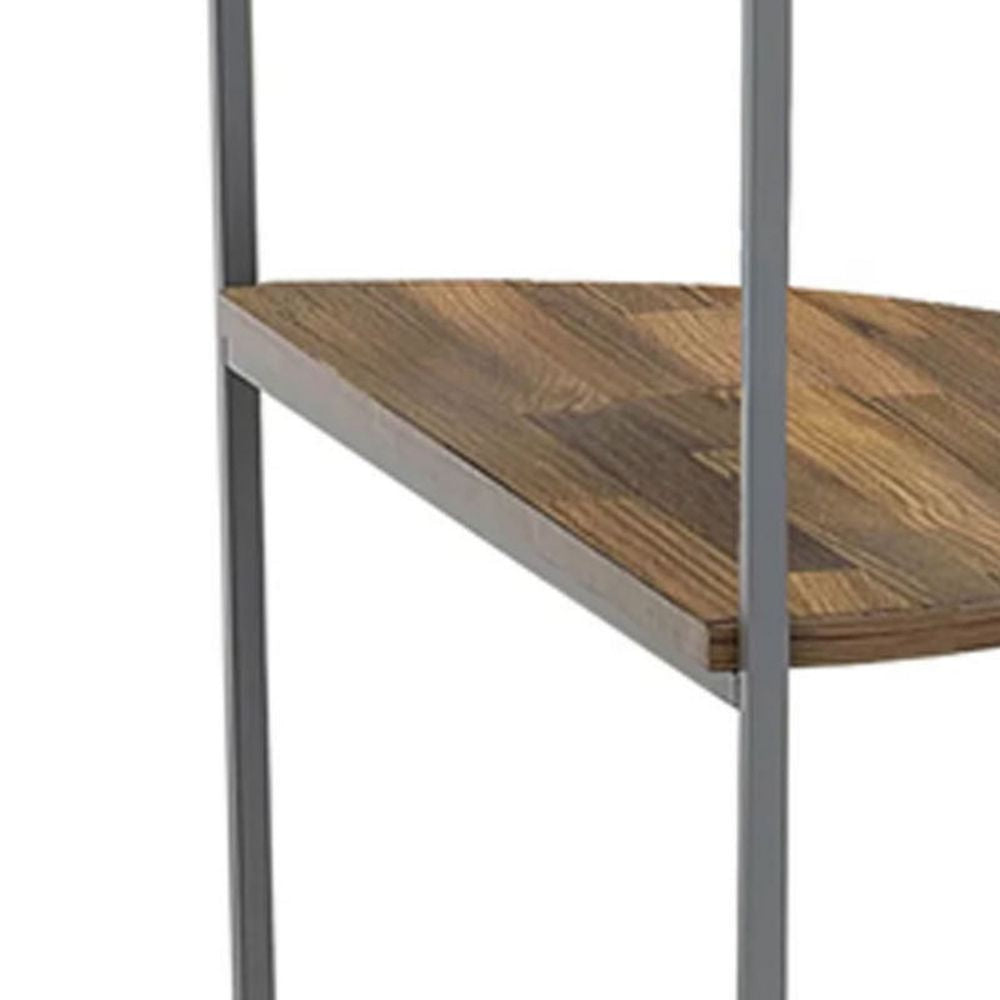 Lenn 24 Inch 3 Tier Round Brown Side End Table Half Shelf Gray Frame BM300711