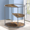 Lenn 24 Inch 3 Tier Round Brown Side End Table, Half Shelf, Gray Frame