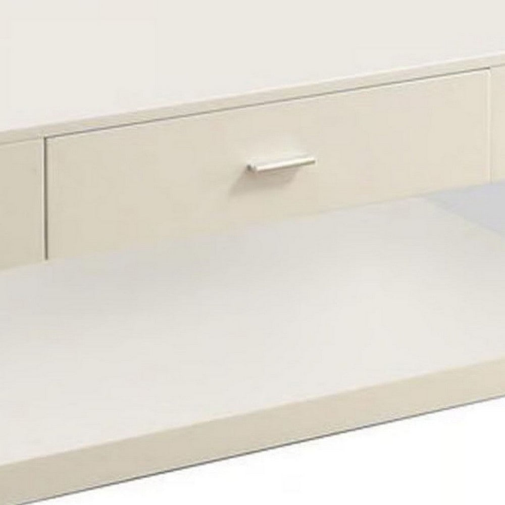 Stub 47 Inch Coffee Table Glossy White Wood Glass Side Panels 1 Drawer BM300718