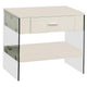 Stub 23 Inch Side End Table, Glossy White Wood, Glass Side Panels, 1 Drawer