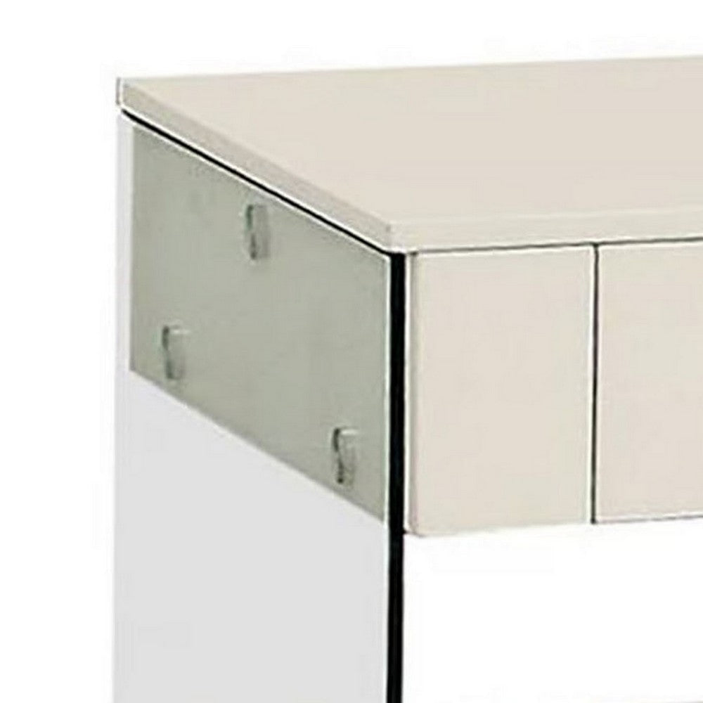 Stub 23 Inch Side End Table Glossy White Wood Glass Side Panels 1 Drawer BM300719