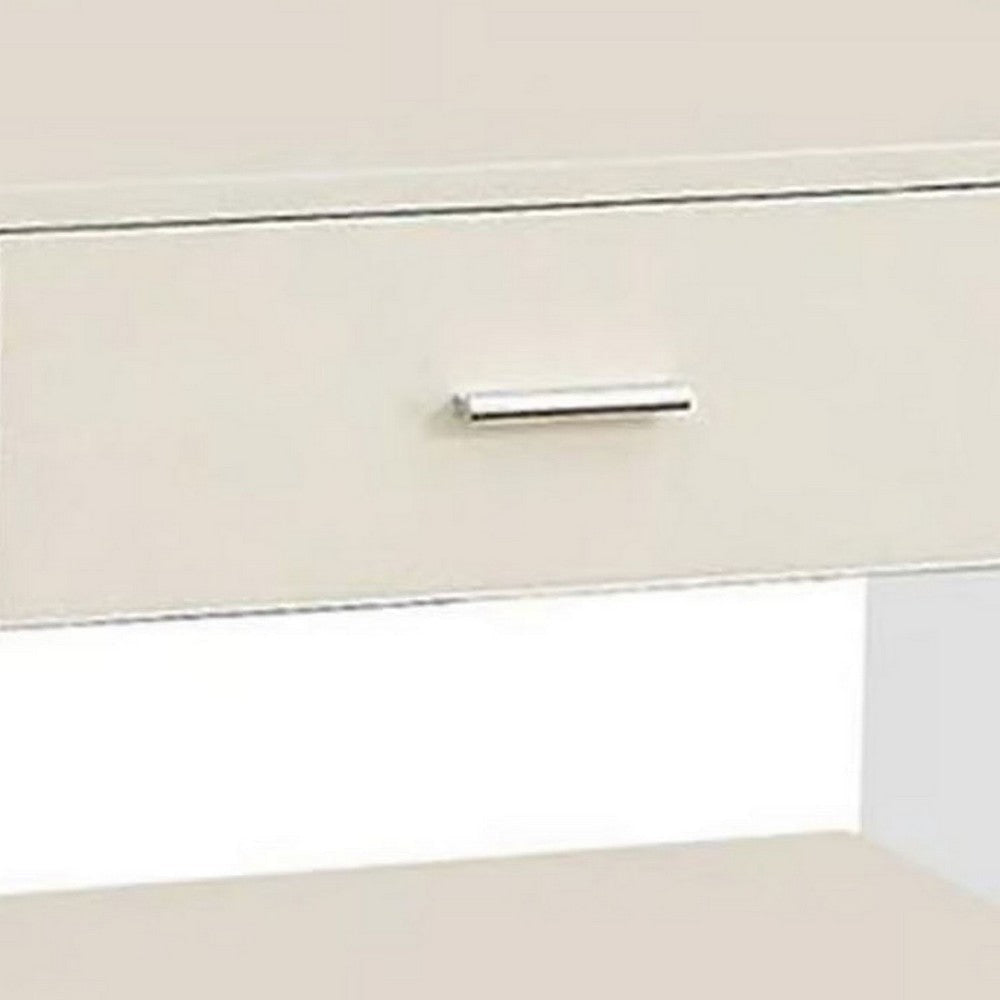 Stub 23 Inch Side End Table Glossy White Wood Glass Side Panels 1 Drawer BM300719