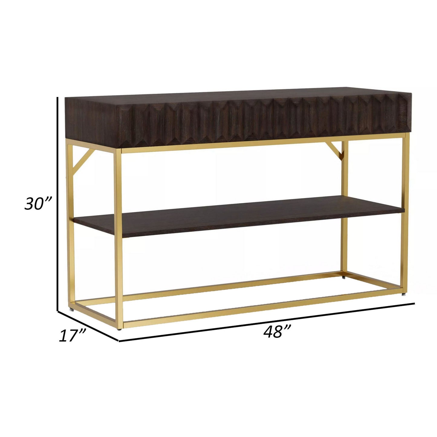 Bran 48" Sofa Console Table, Gold Steel Base, Brown Wood By Casagear Home