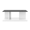 Liam 47 Inch Rectangular Coffee Table White Wood Pedestal Base Glass Top BM300740