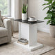 Liam 22 Inch Square Side End Table, White Wood, Pedestal Base, Glass Top
