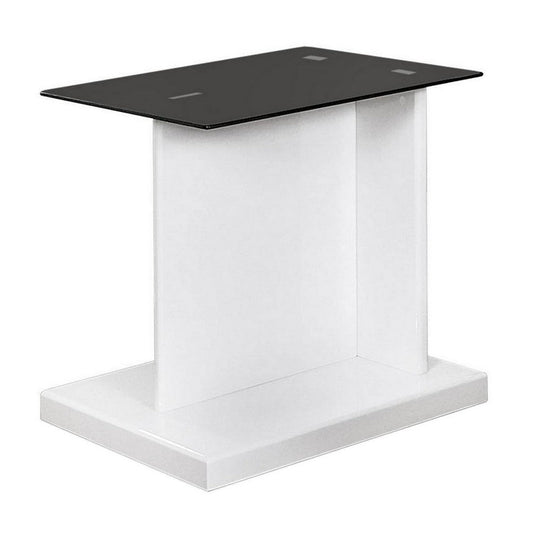 Liam 22 Inch Square Side End Table, White Wood, Pedestal Base, Glass Top