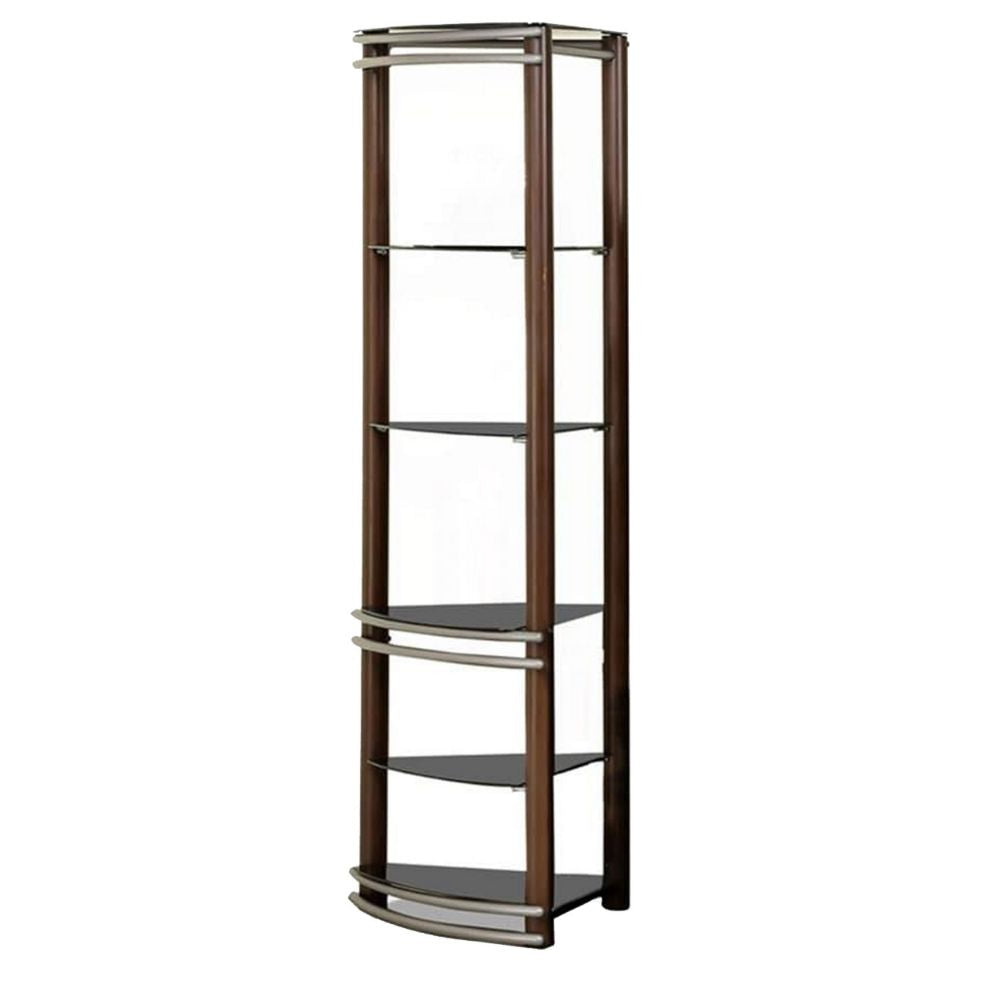 Lein 65 Inch Pier Shelf Brown Silver Metal Frame Glass Shelves Set of 2 BM300744