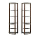Lein 65 Inch Pier Shelf, Brown, Silver Metal Frame, Glass Shelves, Set of 2