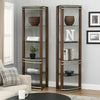 Lein 65 Inch Pier Shelf, Brown, Silver Metal Frame, Glass Shelves, Set of 2