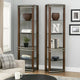 Lein 65 Inch Pier Shelf, Brown, Silver Metal Frame, Glass Shelves, Set of 2