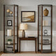 Lein 65 Inch Pier Shelf, Brown, Silver Metal Frame, Glass Shelves, Set of 2