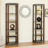 Lein 65 Inch Pier Shelf, Brown, Silver Metal Frame, Glass Shelves, Set of 2