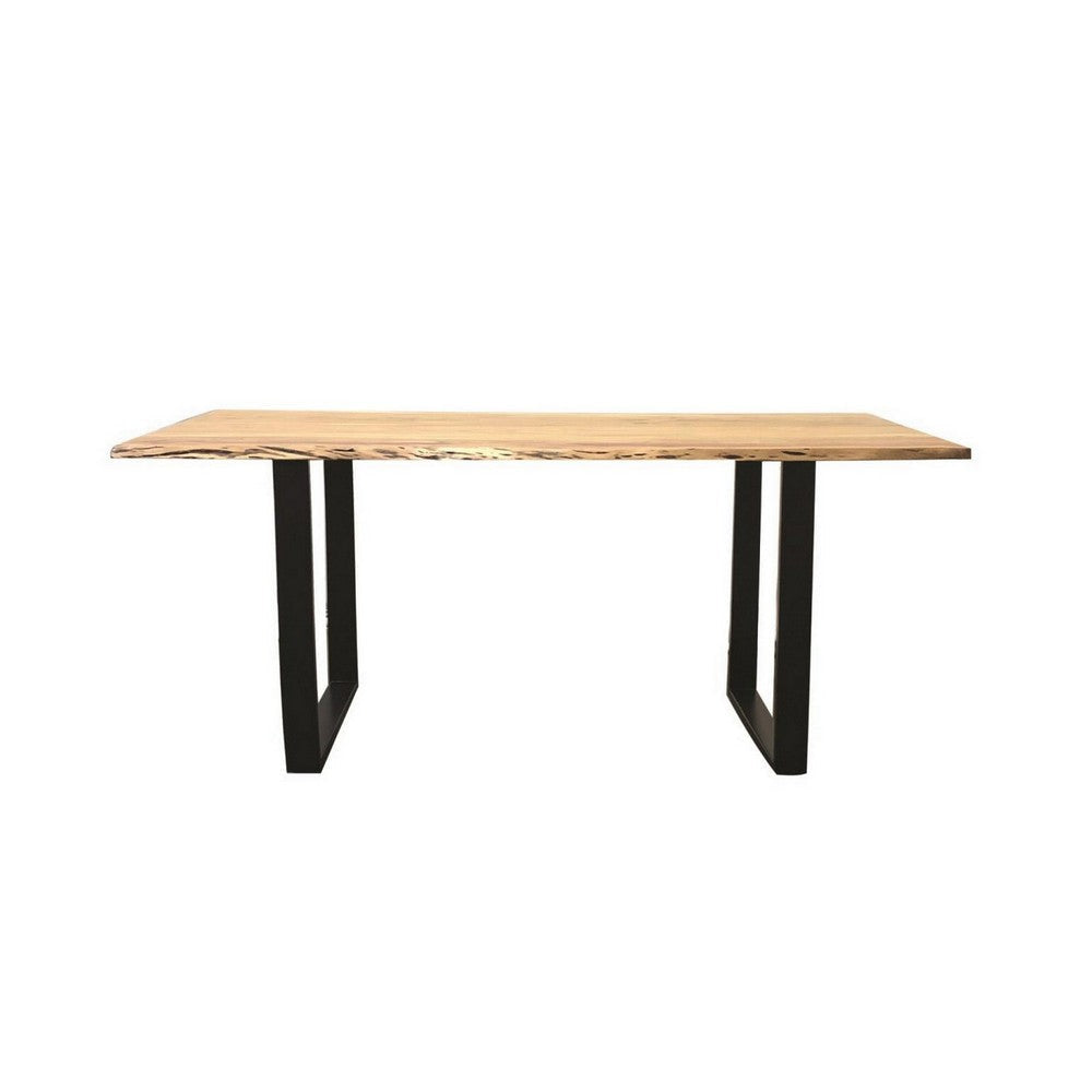 71 Inch Live Edge Dining Table U Design Black Metal Legs Natural Brown By Casagear Home BM300784