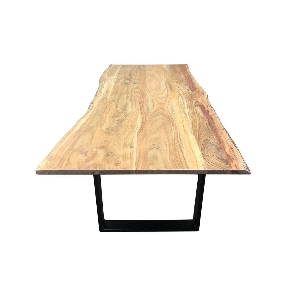 71 Inch Live Edge Dining Table U Design Black Metal Legs Natural Brown By Casagear Home BM300784