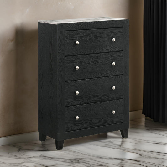 Yoh 47" 4 Drawer Dresser Chest, Marble Top, Metal, Black By Casagear Home