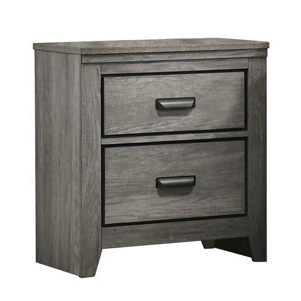 Lei 26’’ 2 Drawer Nightstand Sleek Metal Handles Gray Wood By Casagear Home BM300828