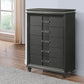 Bita 54 Inch Tall 5 Drawer Dresser Chest Faux Diamond Trim Gray Wood By Casagear Home BM300831