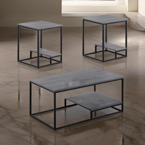 3 Piece Cocktail Set, Coffee Table, 2 End Tables, Gray Wood By Casagear Home