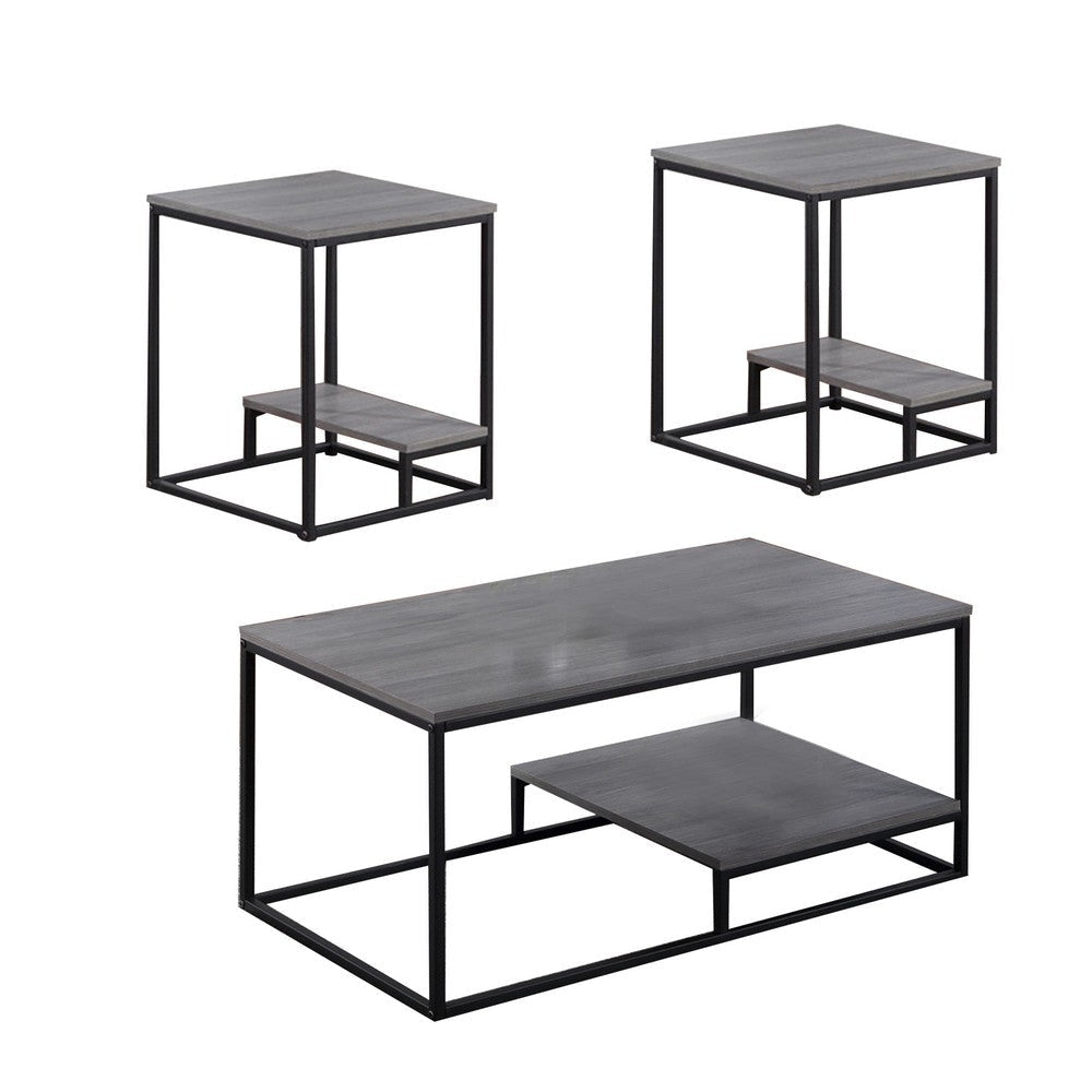 3 Piece Cocktail Set Coffee Table 2 End Tables Gray Wood By Casagear Home BM300844