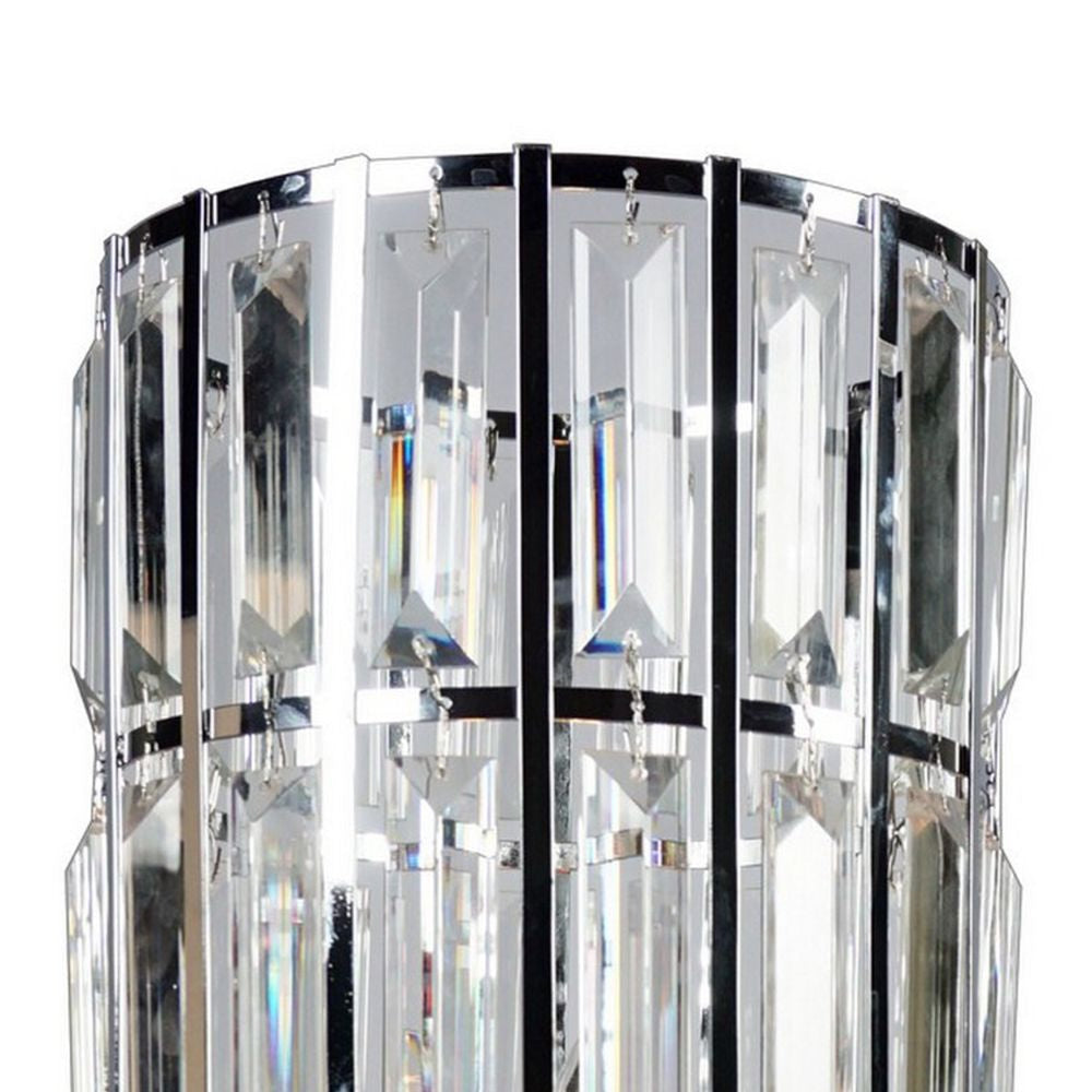 20 Inch Modern Table Lamp Metal Cage Shade with Glass Accents Chrome BM300852