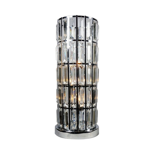 20 Inch Modern Table Lamp, Metal Cage Shade with Glass Accents, Chrome