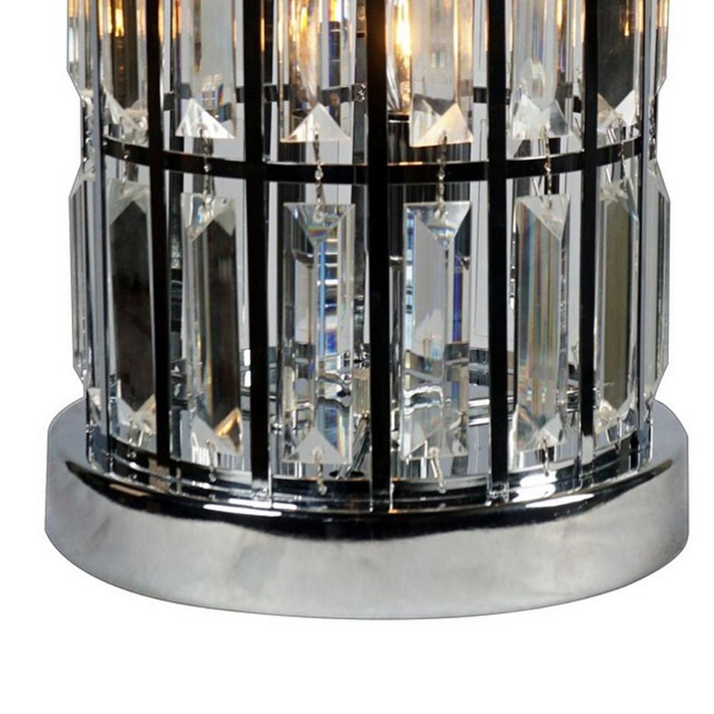 20 Inch Modern Table Lamp Metal Cage Shade with Glass Accents Chrome BM300852