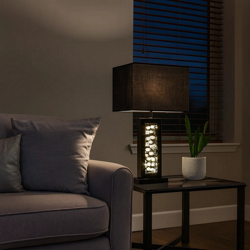 28" Nickel Table Lamp, Black Fabric Shade, LED Accents By Casagear Home
