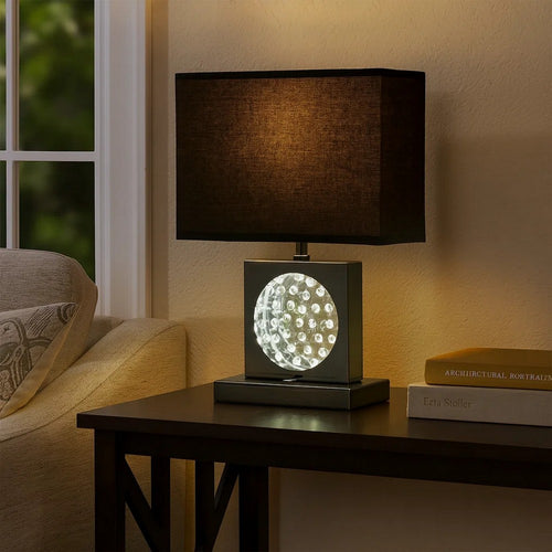 Rohi 22" Table Lamp, Black Fabric Shade, Nickel, LED Accents By Casagear Home