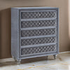 Rall 49 Inch Tall 5 Drawer Dresser Chest, Crystal Knobs, Smooth Gray Velvet