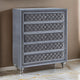 Rall 49 Inch Tall 5 Drawer Dresser Chest, Crystal Knobs, Smooth Gray Velvet