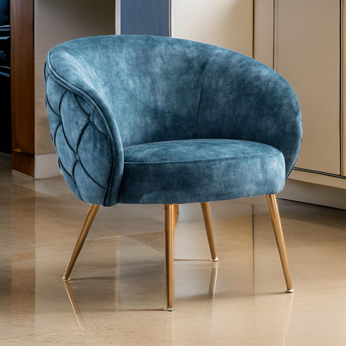 Anvi 30" Accent Chair, Curved Back, Diamond Patterning, Blue