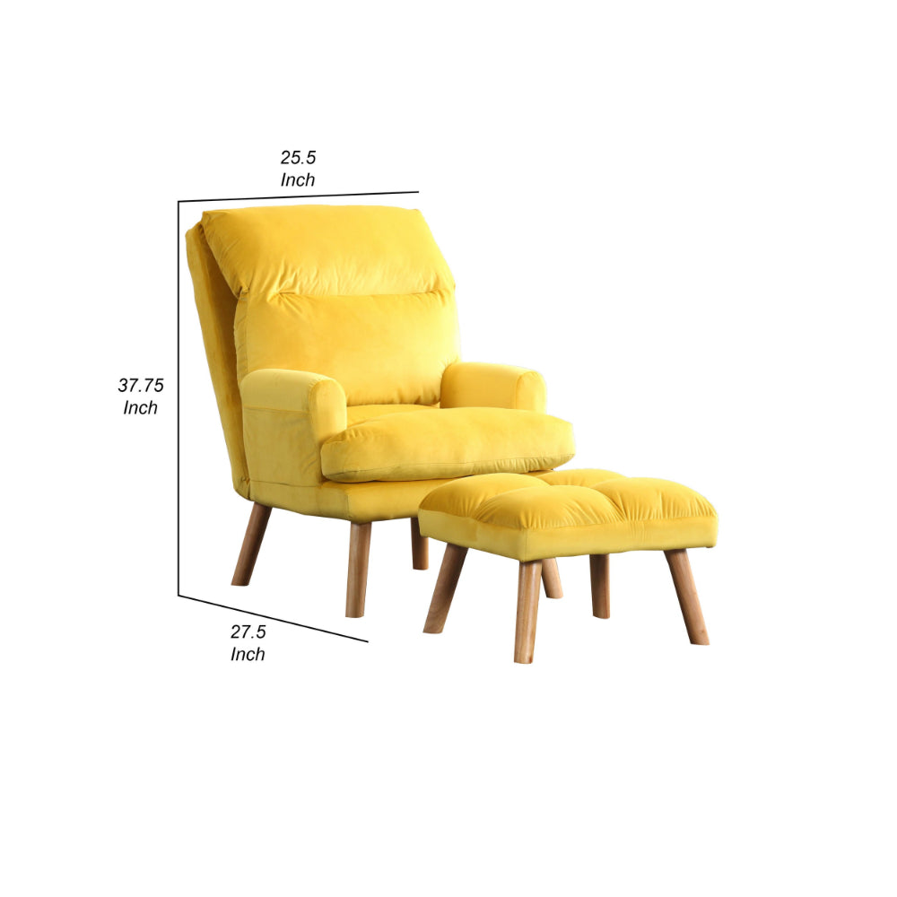 Nina 28 Inch 2 Piece Accent Chair and Ottoman Set, Splayed Legs, Yellow  - BM300900