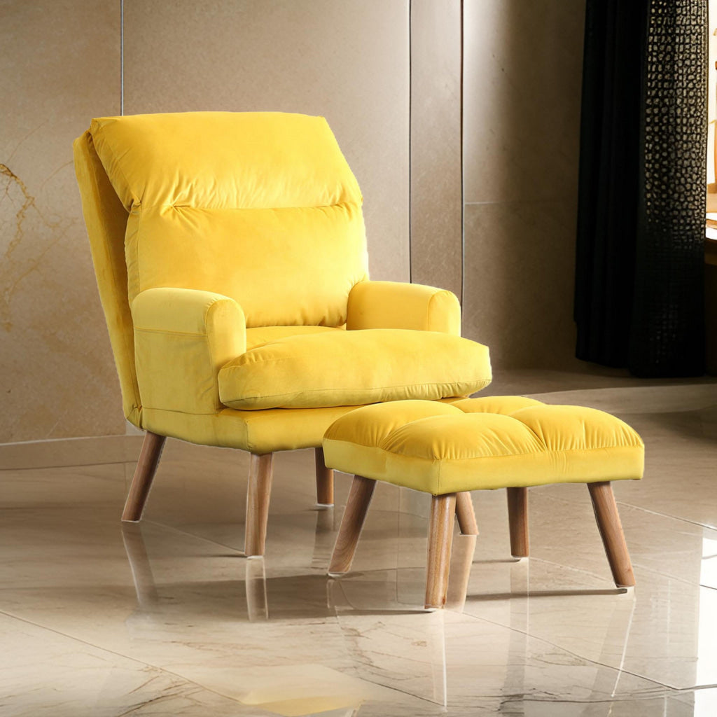 Nina 28 Inch 2 Piece Accent Chair and Ottoman Set Splayed Legs Yellow - BM300900 BM300900